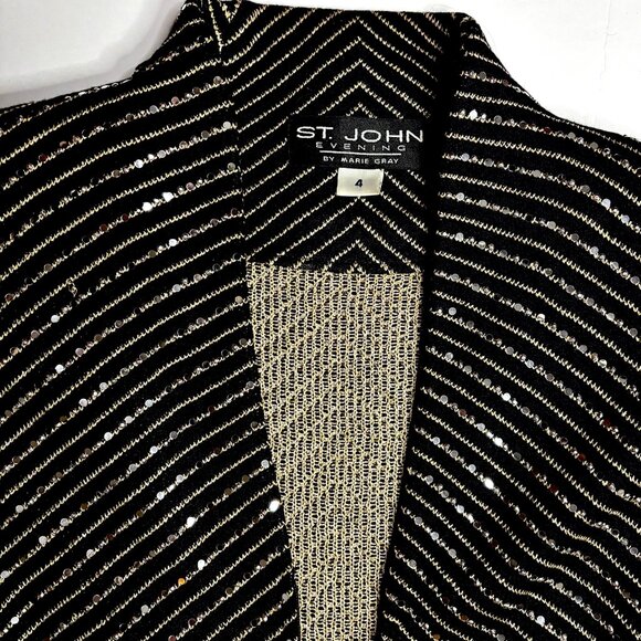St. John Evening by Marie Gray Skirt Suit – Black w/Gold & Crystal Embembellish - Picture 1 of 8